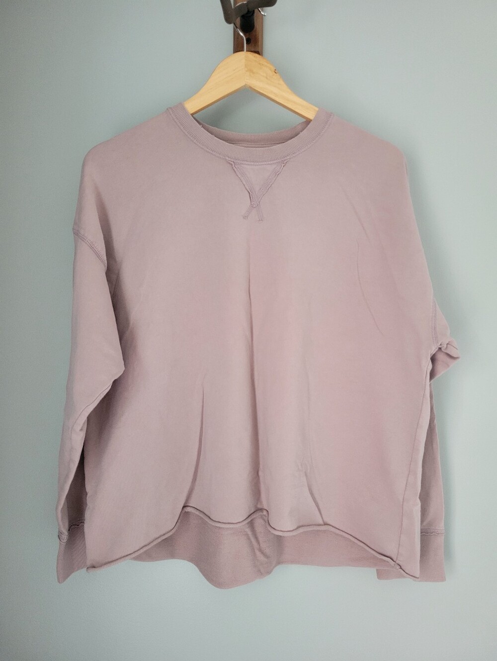 Aerie Raw Hem Crewneck Top Size S Mauve Purple Pink